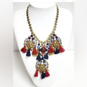 ✅J.Crew inspired, Statement Necklace. Multi Color. Lt Gold Oxidized Brass finish